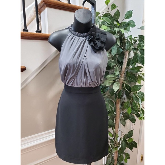 Ann Taylor Dresses & Skirts - Vintage Ann Taylor Black & Gray Polyester Halter Neck Knee Length Dress 0P